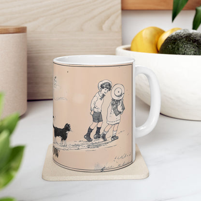 Black Cat On A Walk Artsy Ceramic Mug -